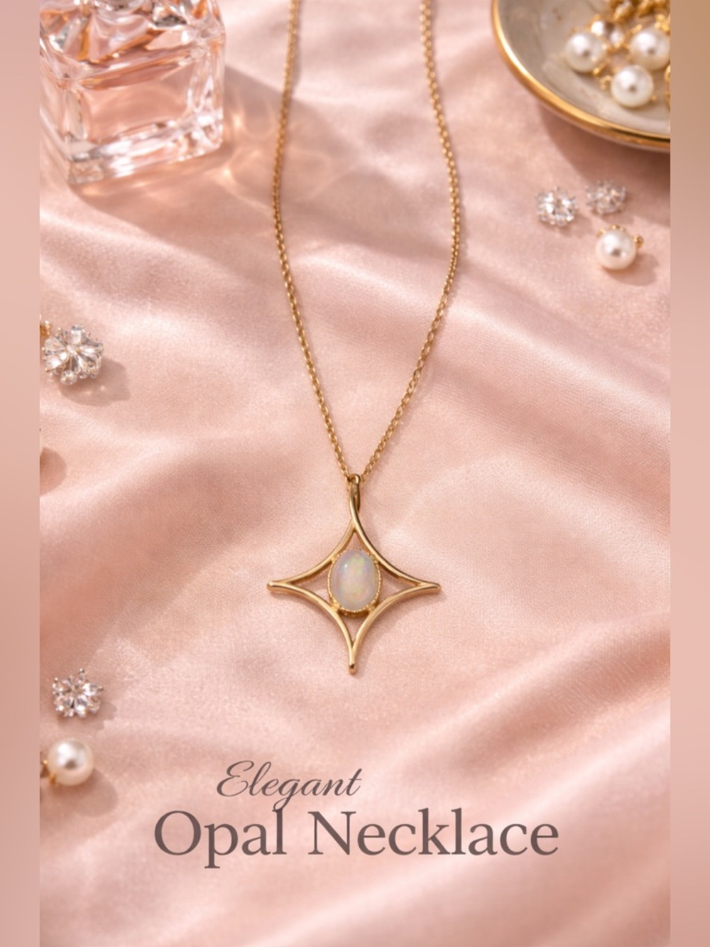 Vintage Gold Starpoint Opal Pendant Necklace - Women Jewelry